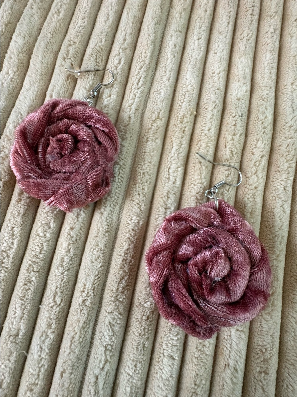 Velvet Rose Drop Earrings in Dusty Pink